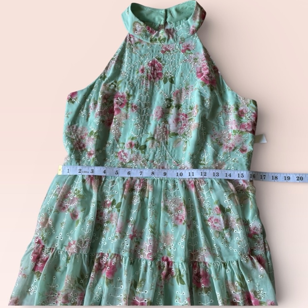 New Eliza J Dress Mint Green Floral Eyelet Halter Dress Size 8 - Picture 7 of 13